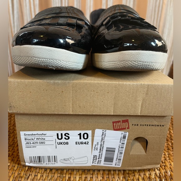 FitFlop Sneakerloafer Black/White Loafers fringey patent size 10 - Picture 3 of 12